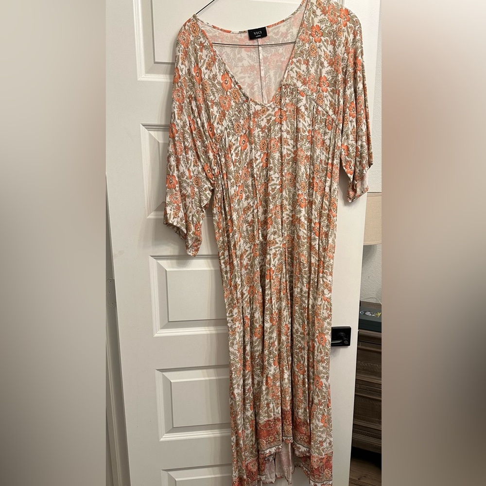 Floral Maxi Dress in Orange and Cream